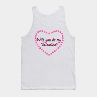 Will you be my Valentine? Pink Heart Paw Print Tank Top